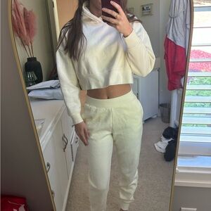 Cropped Hoodie and Jogger Set - Cream